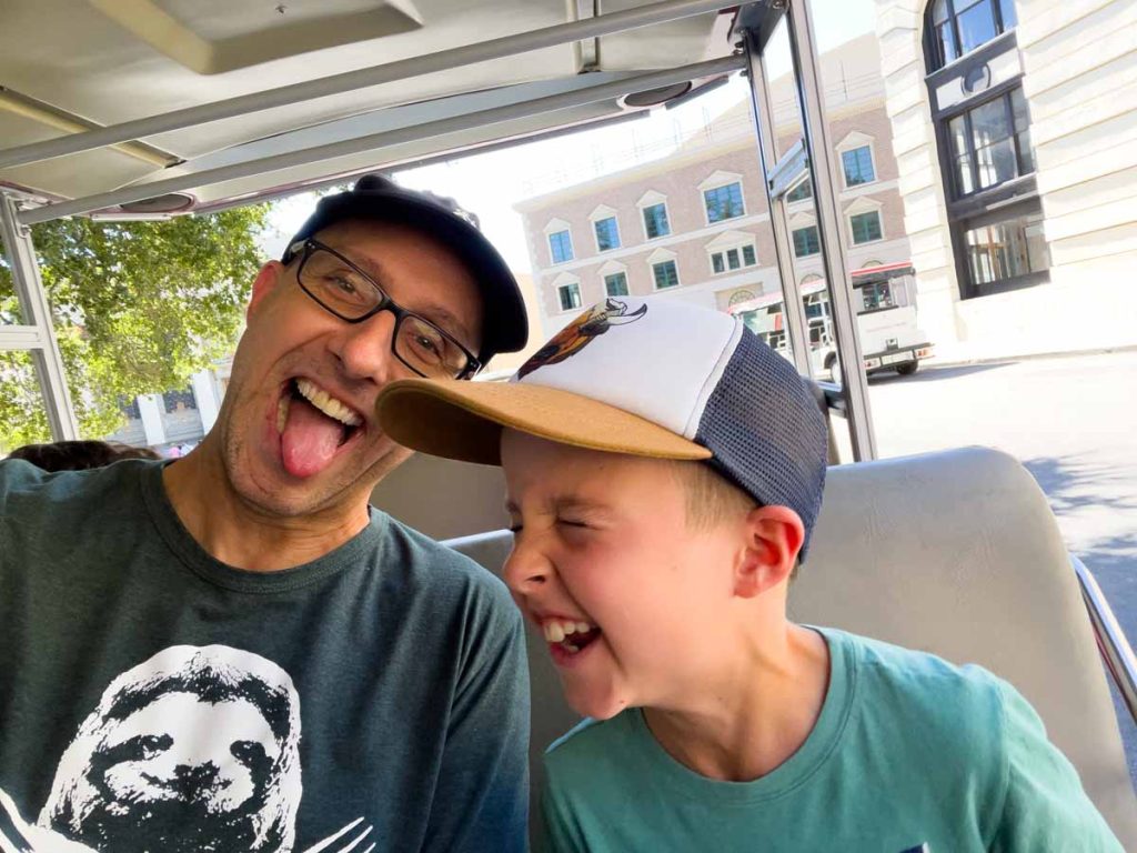 Dan Brewer and his son have a laugh while on a family trip to Los Angeles.
