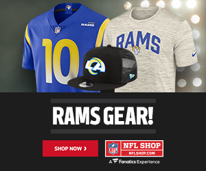 Ad for Los Angeles Rams gear on NFLShop.com.