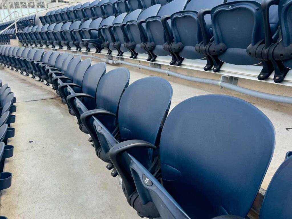 a photo of what the seats look like at SoFi Stadium in Los Angeles.