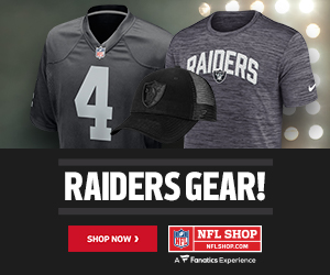NFLShop.com ad for Las Vegas Raiders gear.