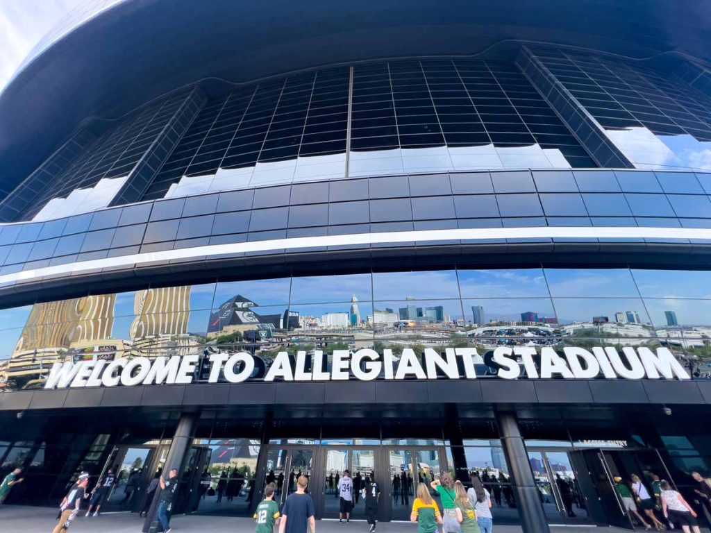 A sign reads, "Welcome to Allegiant Stadium" as you enter.