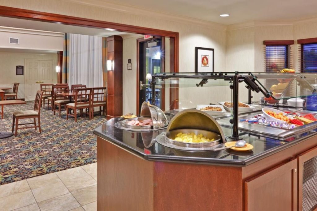 a tempting breakfast buffet at the Staybridge Suites Buffalo makes it one of the best Buffalo stadium hotels.