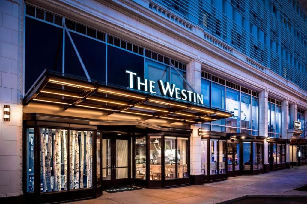 The sophisticated exterior entrance of the Westin Buffalo hotel.