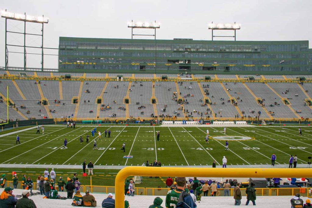 A view of the bleacher seats at Lambeau Field, including the 300 levels seats.