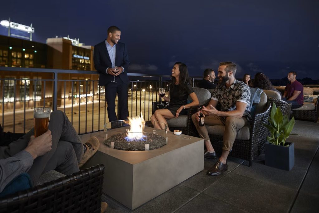 The rooftop restaurant at Lodge Kohler provides excellent views of Lambeau Field - an exciting amenity for Green Bay Packers fans.