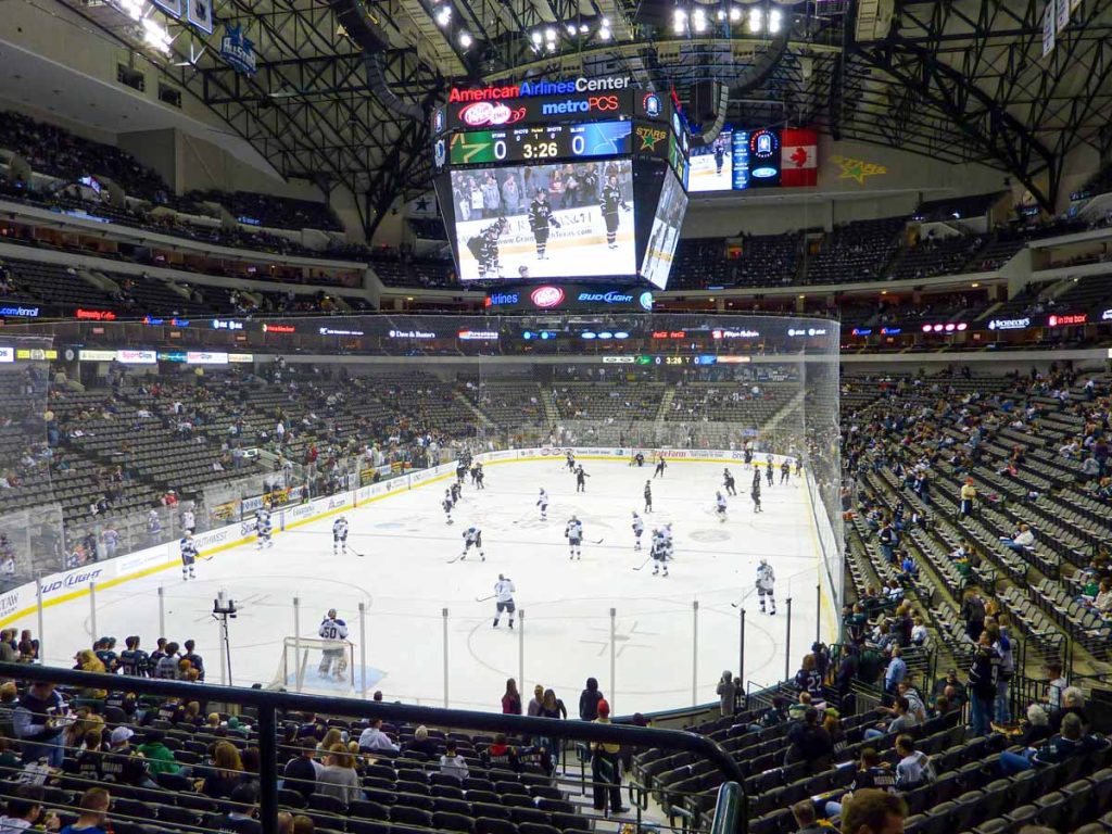 The view of the ice from the second tier at the Dallas Stars arena.