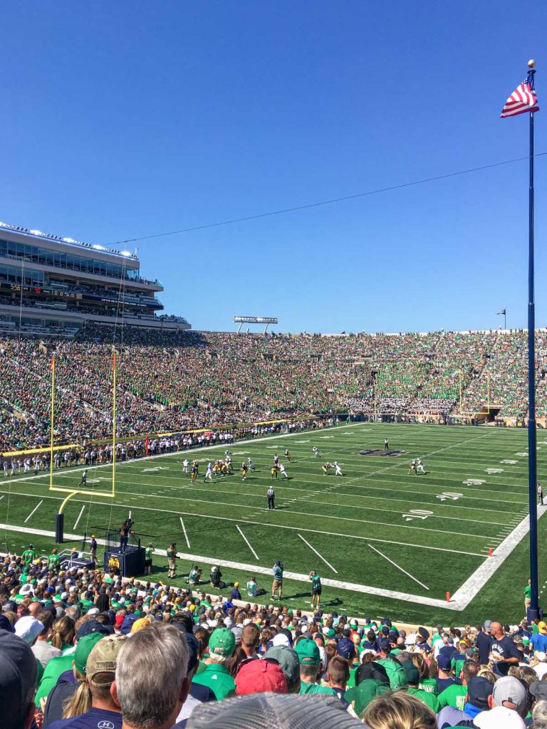 The Notre Dame Fighting Irish football team plays the Vanderbilt Commodores at Notre Dame Stadium.
