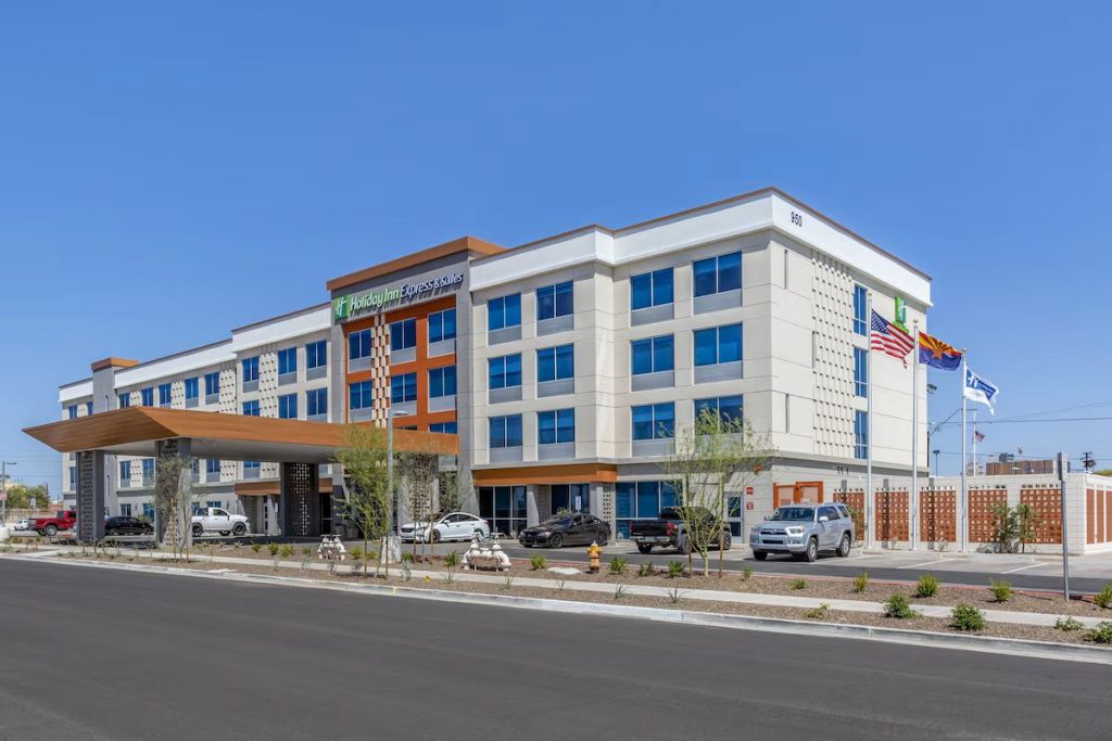 The exterior of the Holiday Inn Express Suites Phoenix Downtown hotel.