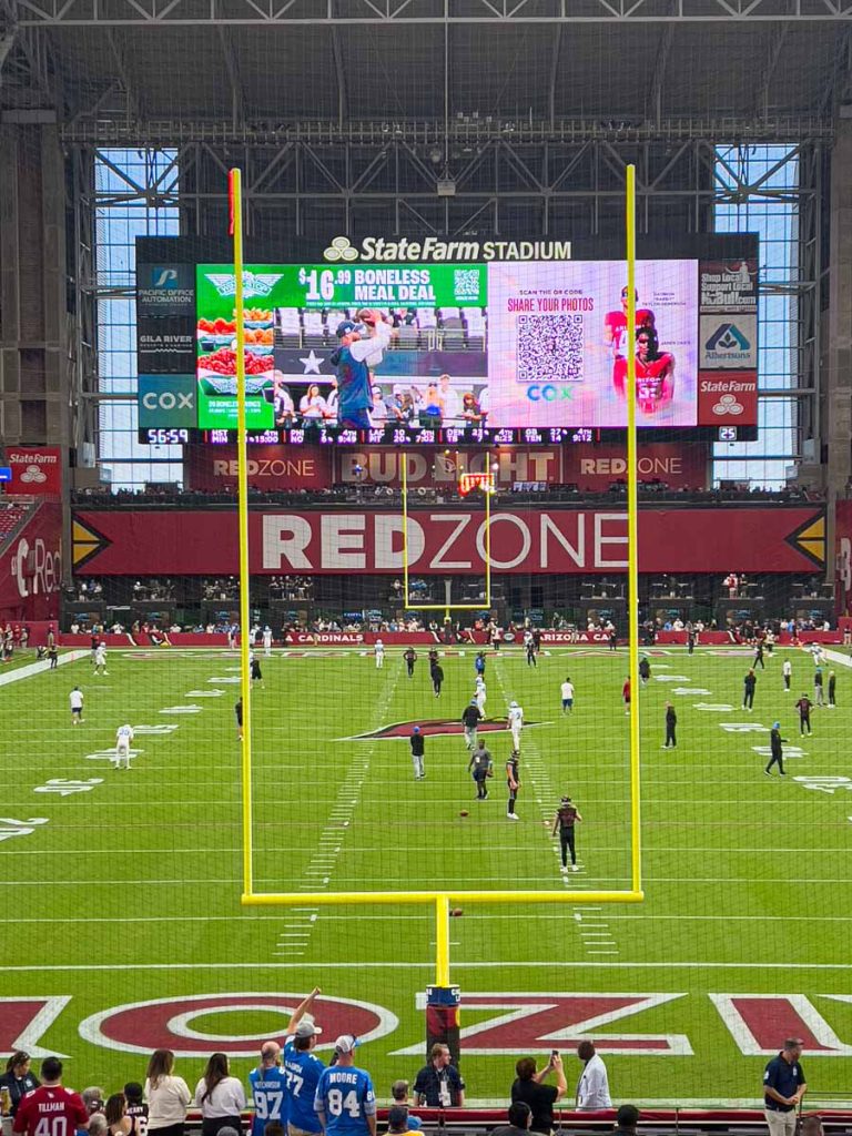 The view of lower bowl end zone seats at the stadium where the Arizona Cardinals play home games.