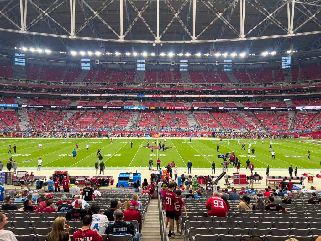 The view from the 50-yard line in the lower bowl at the Arizona Cardinals stadium.