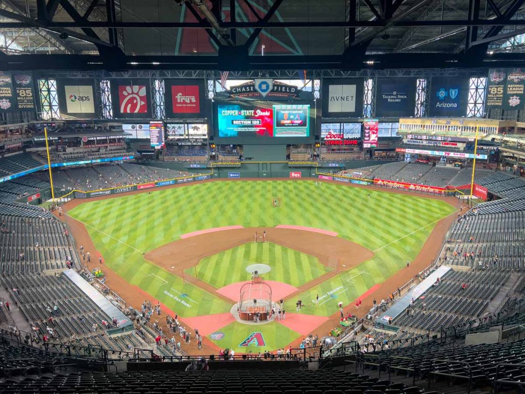 The view from the upper decks behind home plate during a stadium tour of Chase Field.