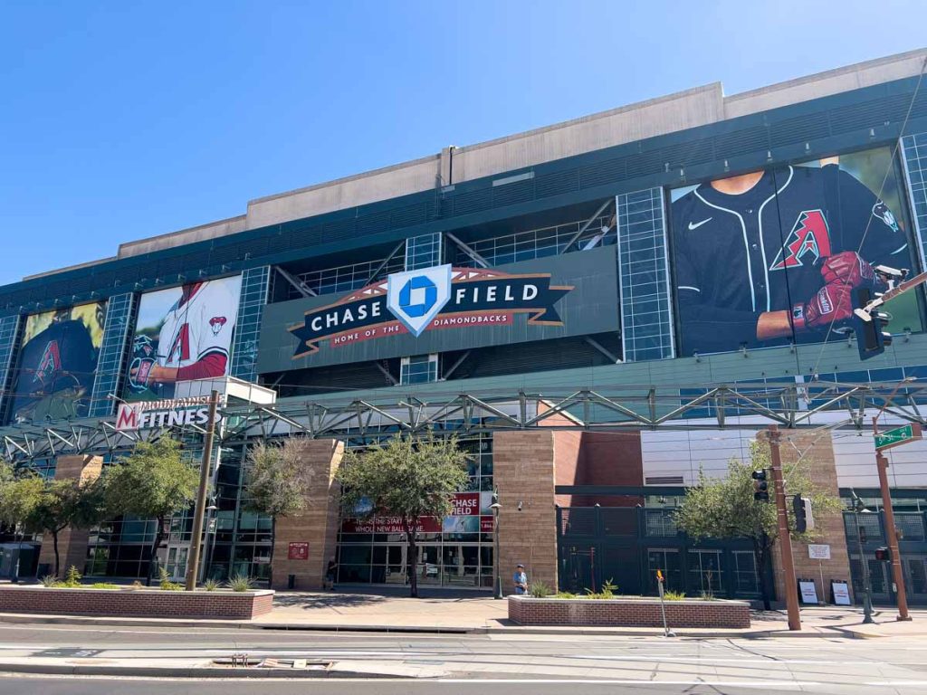 The outside of the Arizona Diamondbacks baseball stadium in downtown Phoenix.