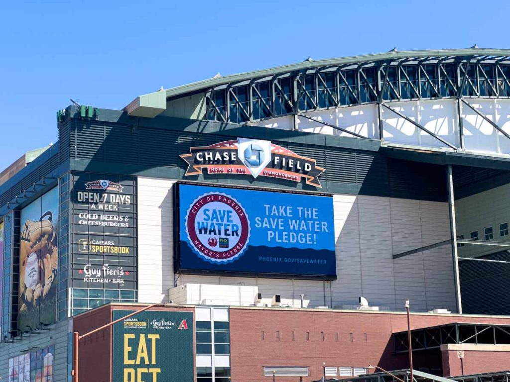 The exterior of the Arizona Diamondbacks stadium.