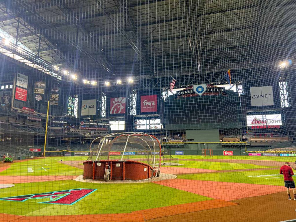 The view of the playing field at Chase Stadium during a pre-game stadium tour.