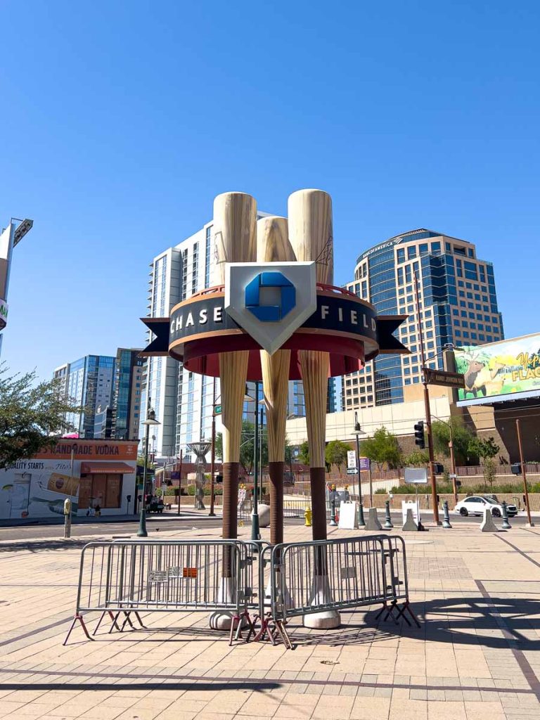 Looking back at downtown Phoenix from the plaza at Chase Field.