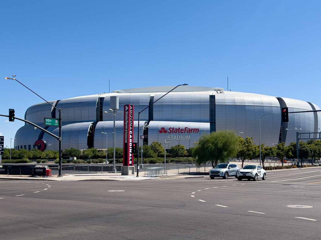 The roads in front of State Farm Stadium are nearly empty the day before an Arizona Cardinals home game.