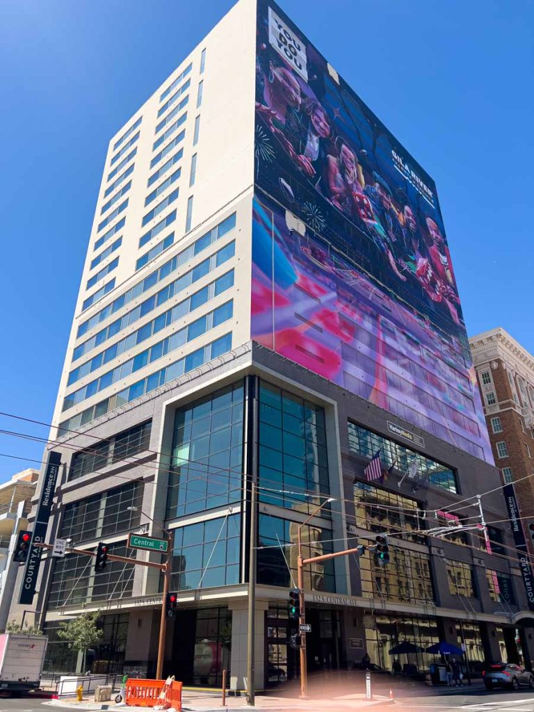 The exterior of the Residence Inn near the Phoenix Suns basketball arena.