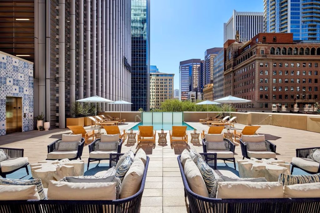 The beautiful outdoor pool at the Westin Phoenix Downtown hotel near Footprint Center.