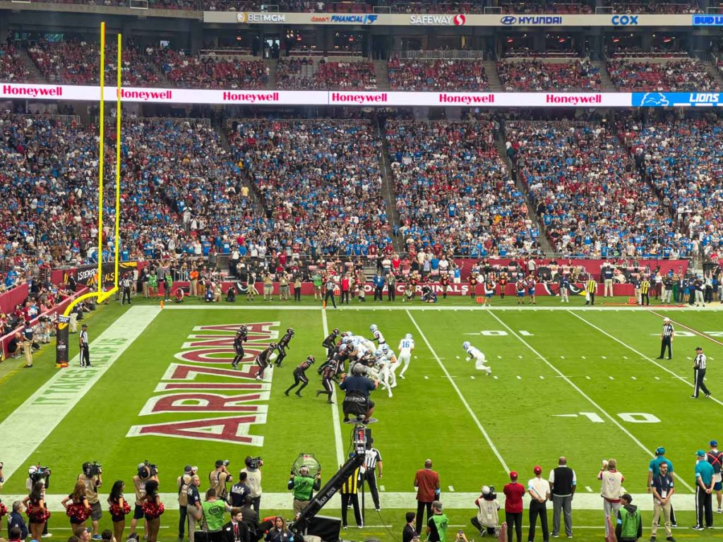 The view of an Arizona Cardinals game from Section 113, Row 30 at State Farm Stadium.